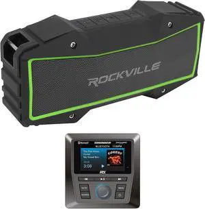 Audiosavings Bundle:(1) MTX AWMC3 Marine Receiver w/Bluetooth AM/FM/WB/SiriusXM 4 Boat/RZR/ATV/UTV/Cart Bundle with (1) Rockville Rock Everywhere Portable Bluetooth Speaker (2 Items)