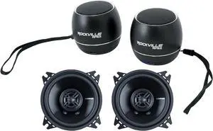 Audiosavings Bundle: Pair SRX42V 4" 60 Watt Slim Car Stereo Speakers Bundle with Pair Rockville RPB3-BLACK Handheld Wireless Linking Portable Bluetooth Speakers (2 Items)