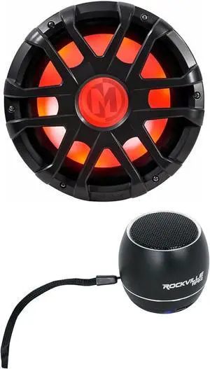 Audiosavings Bundle: (1) Memphis Audio MXA1044 10" 500w LED Marine Subwoofer Bundle with (1) Rockville RPB2-BLACK Handheld Wireless Portable Bluetooth Speaker (2 Items)