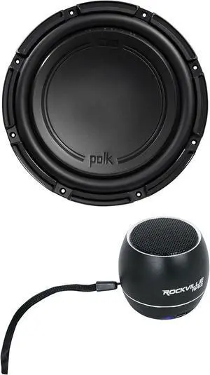 Audiosavings Bundle: (1) Polk Audio DB1242DVC 12 1110 Watt Dual 4-Ohm Car/Marine Audio Subwoofer Sub Bundle with (1) Rockville RPB2-BLACK Handheld Wireless Portable Bluetooth Speaker Sound (Items 2)