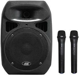 Audio2000'S S6408 Portable Wireless PA System with Two Handheld Wireless Microphones and One Built-in Rechargeable Battery
