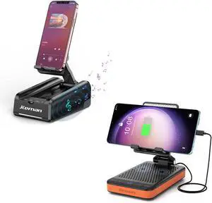 JTEMAN 2 in 1 Cell Phone Stand with Bluetooth Speaker & 3 in 1 Bluetooth Speaker Phone Stand with Power Bank