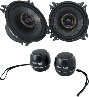 Audiosavings Bundle: (1) Pair Kicker 51KSC404 4" 75 Watt RMS Car Audio Speakers KSC404 KSC40 Bundle with (1) Pair Rockville RPB3-BLACK Handheld Wireless Linking Portable Bluetooth Speakers (Items 4)