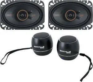 Audiosavings Bundle: (1) Pair Kicker 51KSC4604 4x6 75 Watt RMS Car Audio Speakers Bundle with (1) Pair Rockville RPB3-BLACK Handheld Wireless Linking Portable Bluetooth Speakers (Items 4)