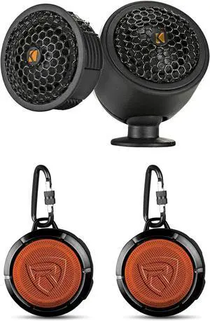 Audiosavings Bundle: Kicker 51KST2504 0.75" Car Audio Tweeters w/Crossovers+Swivel Mount Bundle with (2) Rockville RPB1 10 Watt Waterproof Portable Handheld Bluetooth Speaker+NFC Loud! (3 Items)
