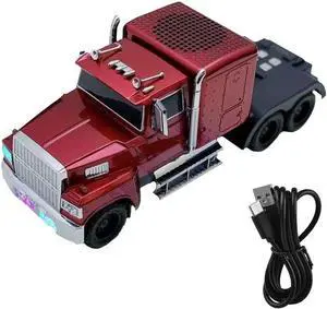 Ws-570 Big Truck Model Bluetooth Speaker with Deep Bass & USB Charging, Cool Semi Truck Design Support USB, Tf Card, Aux and Fm Stereo, TWS Speaker for Car Lover Gifts(Red)
