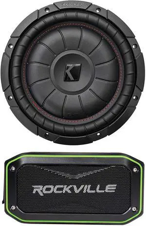 Audiosavings Bundle: Kicker 43CVT102 COMPVT 10" 800w SVC 2-Ohm Slim Shallow Car Subwoofer Sub CVT10-2 Bundle with Rockville Rock Anywhere Waterproof Portable Bluetooth Speaker+TWS Linking (2 Items)