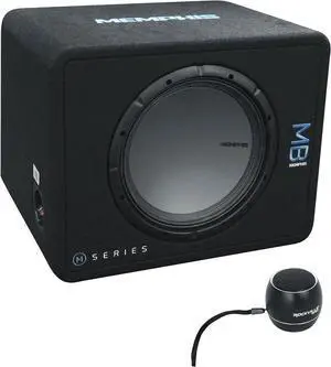 Audiosavings Bundle: Memphis Audio MBE12S2 MB Loaded Subwoofer Enclosure 2 Ohm Car Sub Bundle with Rockville RPB2-BLACK Handheld Wireless Portable Bluetooth Speaker Great Sound (2 Items)