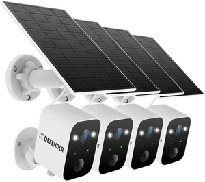 Defender SOLAR POWERED 4K AI Everwatch Wireless Battery Security Camera with 3W Solar Panel, AI Detection, Color Night Vision, No Monthly Fees - 4 Pack Defender SOLAR POWERED 4K AI Everwatch Wireless Battery Security Camera with 3W Solar Panel, AI Detection, Color Night Vision, No Monthly Fees - 4 Pack
