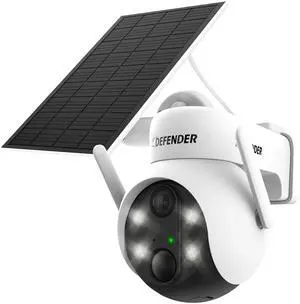 Defender SOLAR POWERED 4K AI Everwatch PTZ Wireless Battery Security Camera with 3W Solar Panel, AI Detection, Color Night Vision, No Monthly Fees