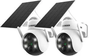 Defender SOLAR POWERED 4K AI Everwatch PTZ Wireless Battery Security Camera with 3W Solar Panel, AI Detection, Color Night Vision, No Monthly Fees - 2 Pack