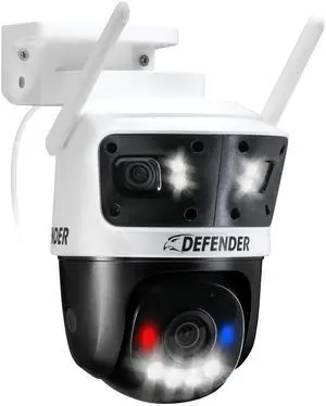 Defender AI POWERED 3K+ Guard WIFI Tri-Lens PTZ Plug-in Security Camera, 3-in-1 Technology, 360° Tracking, 8X Zoom, Human/Vehicle AI Detection, Mobile App