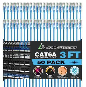 CableGeeker Patch Cables Cat6a 3ft (50 Pack) Slim, Cat6 Ethernet Patch Cable 10G Support, Snagless RJ45 Cat 6 Patch Cable for Patch Panel to Switch, Flexible Network Cable - 3 Feet Blue CableGeeker Patch Cables Cat6a 3ft (50 Pack) Slim, Cat6 Ethernet Patch Cable 10G Support, Snagless RJ45 Cat 6 Patch Cable for Patch Panel to Switch, Flexible Network Cable - 3 Feet Blue