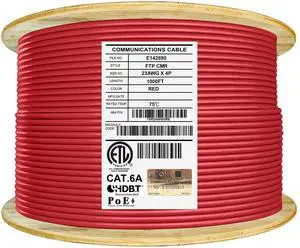 Elite Cat6A Shielded Riser (CMR), 1000ft, FTP 23AWG, Solid Bare Copper, 650MHz, 10Gb Speeds, UL Listed, UL-LP Certification, Higher Performance PoE++, TAA Compliant, Bulk Ethernet Cable Reel, Red Elite Cat6A Shielded Riser (CMR), 1000ft, FTP 23AWG, Solid Bare Copper, 650MHz, 10Gb Speeds, UL Listed, UL-LP Certification, Higher Performance PoE++, TAA Compliant, Bulk Ethernet Cable Reel, Red