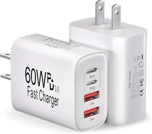 60W USB C Charger Block Fast Charging 2Pack 4Port Type C Charger Fast Charging Blocks 2 Type-C & 2 USB-A Ports Power Adapter for iPhone 17/17 Air/16/15/14/13/12/11 Pro Max/XS/XR/8/7/6 iPad 60W USB C Charger Block Fast Charging 2Pack 4Port Type C Charger Fast Charging Blocks 2 Type-C & 2 USB-A Ports Power Adapter for iPhone 17/17 Air/16/15/14/13/12/11 Pro Max/XS/XR/8/7/6 iPad