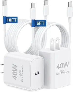 40W for iPhone 17 16 Pro Max Charger Fast Charging 2-Pack Super Fast USB C Charger Block for iPhone 16/16 Pro Max/15 Plus Series/iPad Pro PD 3.0 Wall Charger with 6FT&10FT Long C Cable 40W for iPhone 17 16 Pro Max Charger Fast Charging 2-Pack Super Fast USB C Charger Block for iPhone 16/16 Pro Max/15 Plus Series/iPad Pro PD 3.0 Wall Charger with 6FT&10FT Long C Cable