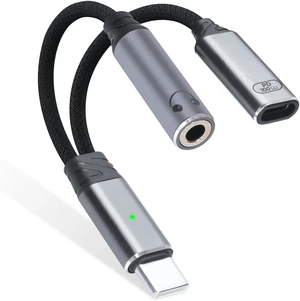 1-to-2 USB-C to 3.5mm headphone/USB-C PD100W charger adapter. (Gray) 1-to-2 USB-C to 3.5mm headphone/USB-C PD100W charger adapter. (Gray)
