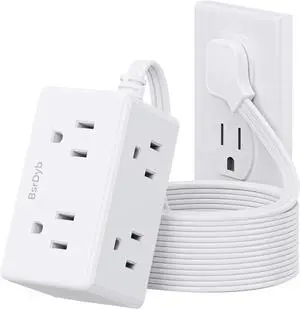 10Ft Flat Plug Small Power Strip,3-Side White Extension Cord with 6 Wide Outlets Extender,No Surge Protector,Cruise Ship Essentials,Multi Plug for College Dorm Home Office Travel,Wall Mount,ETL Listed