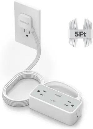 5FT Flat Extension Cord, TESSAN Surge Protector Power Strip with 4 Widely Spaced AC Outlets, 900 Joules Surge Protection, Ultra-Thin Flat Plug Desk Charging Station for Home Office Dorm Essentials