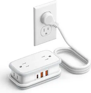 NTONPOWER 20W Travel Power Strip, Travel Essentials 4 Outlets 3 USB(1 USB-C) with 4FT Wrapped Extension Cord Flat Plug, Vacation Essentials for Hotel Travel Camping Cruise Essentials 2025, White