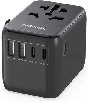 MINIX Universal Travel Adapter, International Power Plug Adapter Max 35W 3 USB C 2 USB A Ports, All-in-One Worldwide Wall Charger for USA EU UK AU up to 180+ Countries.
