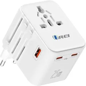 OREI World Travel Plug Adapter - 2 USB + 1 Universal Outlets - Slots for Europe, Asia, China, Japan, Africa - Perfect for Cell Phones, Tablets, Cameras and More