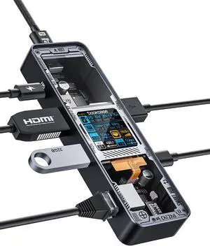 DOCKCASE Explorer Edition Visual Smart USB C Hub (6-in-1) with HDMI Port 4K@60Hz,Gigabit Ethernet,USB-C and 2 USB-A 5Gbps Data Ports, 100w PD Power Delivery, for MacBook Air/Pro, XPS, and More