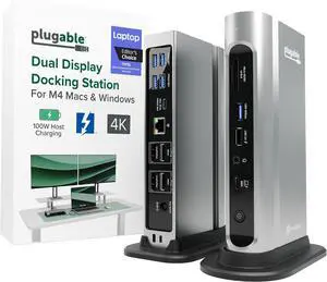 Plugable 16-in-1 Thunderbolt 4 Dock  Dual 4K Monitors for M4 MacBook Air/Pro, 100W Charging, 2X HDMI, 2X DisplayPort, 2.5G Ethernet, 7X USB, MicroSD/SD Card Reader, Audio, Windows & USB4 Compatible