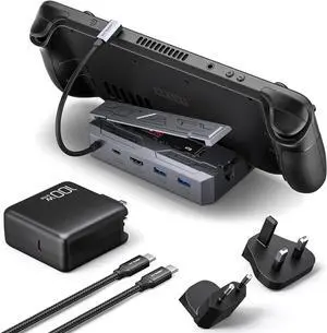 JSAUX Steam Deck Dock with 100W Charger, 6-in-1 M.2 Docking Station for Steam Deck/ROG Ally, 4K@60Hz HDMI, Gigabit Ethernet, PD 100W, 10Gbps USB A&C 3.2, M.2 Slot (Up to 2TB)-HB0604 (SSD Not Included)