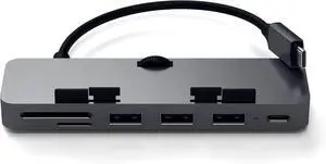 Satechi Aluminum Type-C Clamp Hub Pro with USB-C Data Port, USB-A 3.0 Data, Micro/SD Card Reader - Compatible with 2020/2019/2017 iMac & iMac Pro, Does Not Fit 2021 iMac (Space Gray)