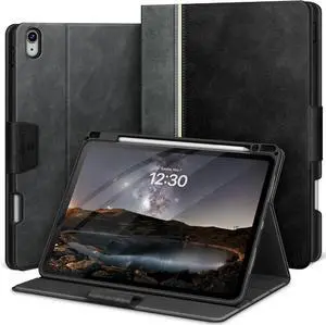 KingBlanc Case for iPad Air 13 inch (M3 2025/M2 2024) with Pencil Holder, Vegan Leather Protective Stand Cover, Auto Wake/Sleep, Multi-Angles for Viewing/Drawing, Supports Pencil Pro/(USB-C), Black