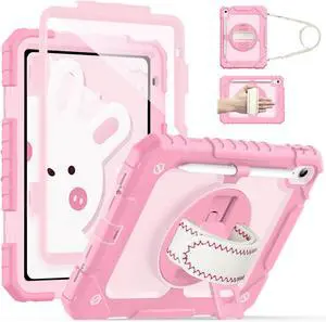 Cantis Case for iPad (A16) 11th Generation 11 inch 2025 for Girls Kids, iPad 10th Generation 10.9 inch 2022 with Screen Protector/Rotating Stand/Shoulder Strap/Pencil Holder, Pink+Light Pink