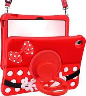 Cute for iPad A16 Case/for iPad 10th Generation/11 Inch Case - Silicone 3D Design for Girls Women Teens Girly Kawaii Funny Cartoon Soft Stand with Lanyard, Red Point