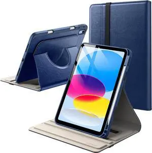 JETech Rotating Case for iPad (A16) 11th/10th Generation (2025/2022) with Pencil Holder, 360 Degree Rotation PU Leather Folio Protective Cover (Navy)
