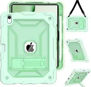 TIMISM Case for iPad (A16) 11th/10th Generation(2025/2022) with Shoulder Strap, Kickstand and Pencil Holder, Translucent Hard PC Back Cover, Heavy Duty Shockproof Rugged Protective Case, Green