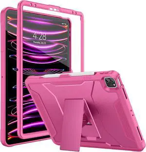 Soke Case for iPad Pro 12.9 Inch 6th/5th/4th Generation(2022/2021/2020 Release), Rugged Shockproof Protective Cover with Built-in Kickstand for Apple iPad Pro 12.9 - Hot Pink