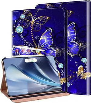 Case for iPad Air 11-inch M3 (2025) / M2 (2024) iPad Air 7th/6th Generation Case, Auto Wake/Sleep Supports Pencil Pro and Pencil(USB-C) Flip Wallet Cover, Diamond Butterfly