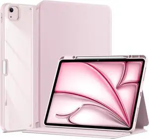 ProCase for iPad Air 13 Inch Case (2025/2024) M3/M2 & iPad Pro 12.9 inch 6th/5th/4th/3rd 2022/2021/2020/2018; Transparent Back Protective Folio Cover Shockproof Smart Case with Pencil Holder-Pink