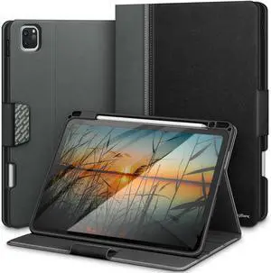 KingBlanc for iPad Pro 12.9 Case 6th/5th/4th/3rd Generation (2022/2021/2020) with Pencil Holder, PU Leather Smart Stand Cover, Auto Sleep/Wake, Apple Pencil2 Charging, Multi-Angle for Typing, Black