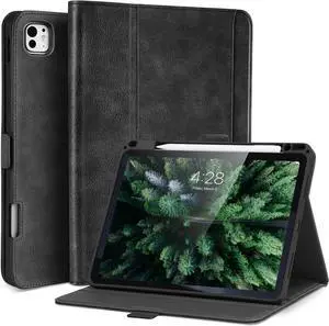 Handmade Case for iPad Pro 13 Inch M4 2024 A2925 A2926 A3007 with Pencil Holder Pocket,Multi Angles Stand,Magnetic Closure,Vegan Leather Folio Protective Cover,Auto Sleep/Wake,Black