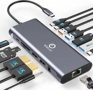 Laptop Docking Station Dual Monitor for MacBook/Dell/HP/Lenovo, 14 in 1 USB C Hub, Hdmi Hub for Multiple Monitors, Type C Docking Station with Dual 4K HDMI/USB/PD/Ethernet/SD/TF/Audio/Mic