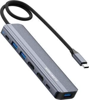USB C Hub Docking Station Dual Monitor Extend Display for MacBook Air/Pro Laptop, Adapter Multiport Dongle with 2 HDMI 4K 60Hz, 100W PD Charging, 3xUSB-A 3.0 & USB-C Data Port (5Gbps)