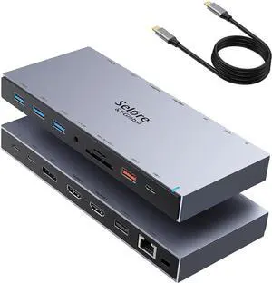 Dual HDMI Docking Station 3 Monitor,USB C Laptop Hub with 4K HDMI and Displayport, 10Gbps USB-A/C Data Transfer, 100W PD Charging, Ethernet, Audio, SD/Micro SD Slot, USB C Dock for  XPS/HP/Lenovo