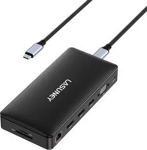 USB C Laptop Docking Station, 15 in 1 Triple Display Multiport Adapter with 3 Monitors Dock Compatible for Macbook//HP/Lenovo Laptops (Dual DP, HDMI, VGA, USB C/A, RJ45, SD/TF, Mic/Audio, PD)Black