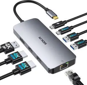 USB C Docking Station Dual HDMI, 8 in 1 Docking Station for 3 Monitors, USB HUB Triple 4K Display with 2 HDMI and 1 Displayport, 1 Gbps Ethernet, 100W PD Charging, 3 USB 3.0 Ports for , HP, Lenovo