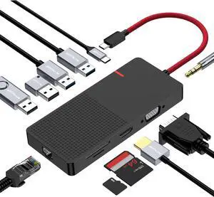 USB C Docking Station Dual Monitor, 11-in-1 USB C to HDMI Multiport Adapter with VGA,100W PD Charging (2USB 3.0/2USB 2.0) Ethernet, RJ45 TF/SD Card Reader for MacBook IPad Pro  Hp