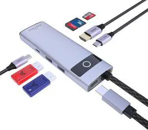 7-in-1 USB C Hub, 4K 30Hz HDMI Adapter, USB-C Docking Station with 100W PD, TF/MicroSD Card Reader, USB-A 2.0,3.0,Type-C 3.0 Ports,Compatible with iPhone 15/Mac/Steam Deck/Rog Ally