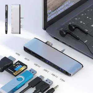 Surface Docking Station with 4K HDMI+2 USB 3.0+Type-C+SD TF Card Slot+3.5mm Audio Adaptor for Laptop 5/4/3/Go 2/Go