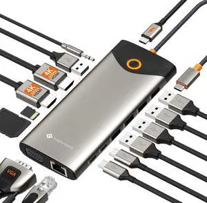 NOVOO USB C Docking Station Dual Monitor, 15 in 1 Docking Station 3 Monitors with 2 HDMI,VGA,USB C/A Ports, 100W PD, RJ45, SD/TF and Audio, Multiport Adapter for MacBook//iPhone/iPad/HP/Lenovo