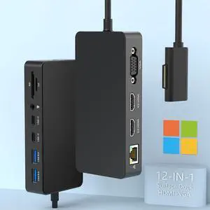 New Microsoft Surface Dock Triple Display with Power Supply,12 in 1 Surface Pro Docking Station Dual 4K HDMI+VGA for Surface Pro 9/8/X/7/6/5/4/3, Surface Laptop go/5/4/3/2/1, Surface Book 3/2/1